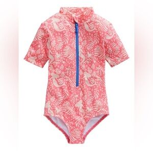 NWT Mini Boden Kids Pink mermaid one piece Rashguard zipper swimsuit 11/12